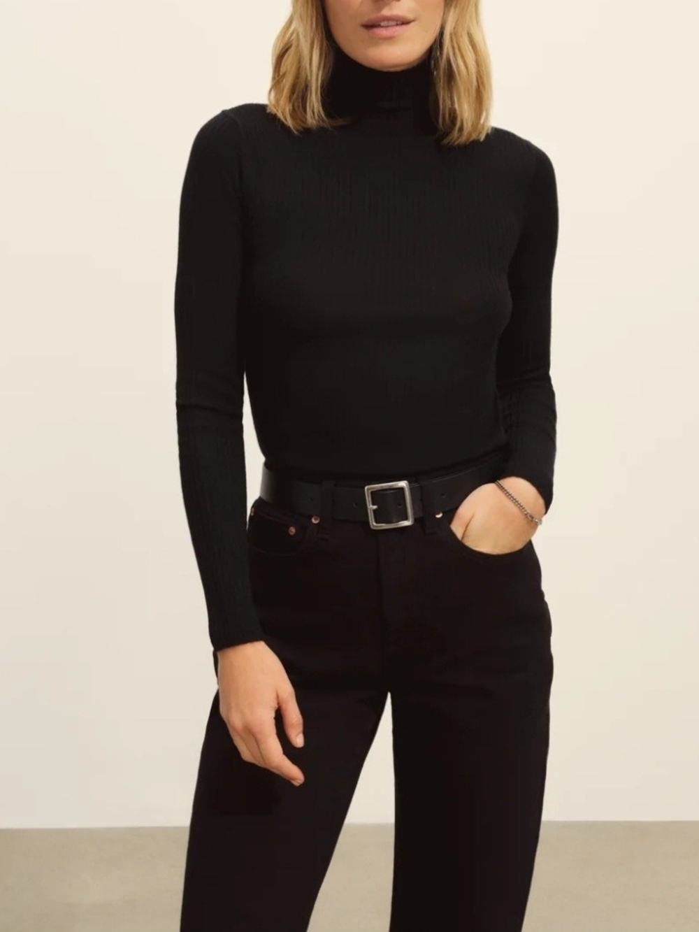 Mixit Women's Pure Silk Black Ribbed Knit Turtleneck Pullover Sweater L